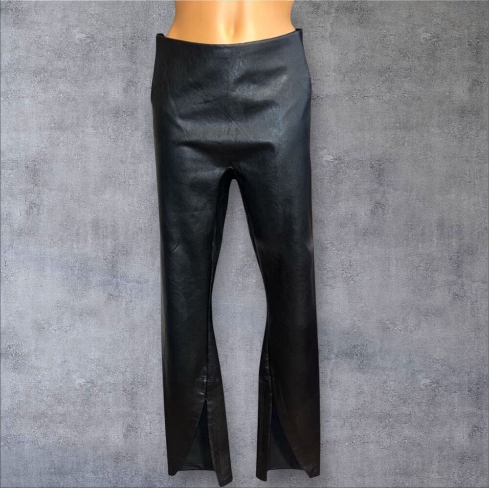 Spanx Faux Leather Leggings Black High Rise Split Hem Women’s Medium